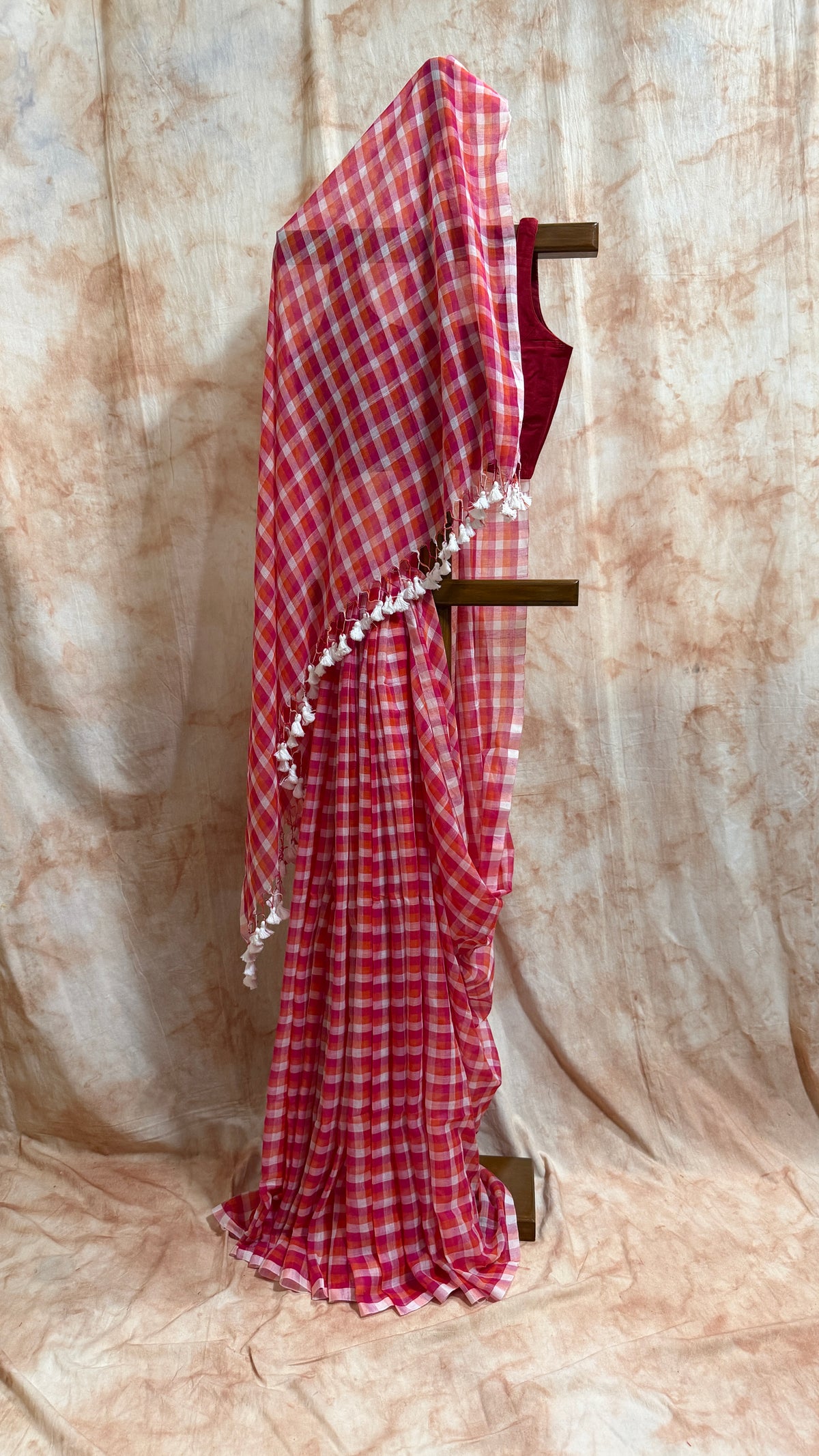 Red Gingham Checkered Handloom Mul Cotton
