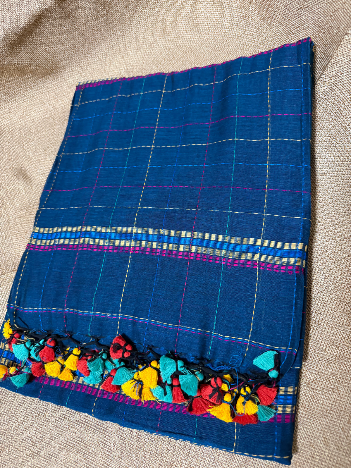 Mul Cotton with Kantha handwork - Blue