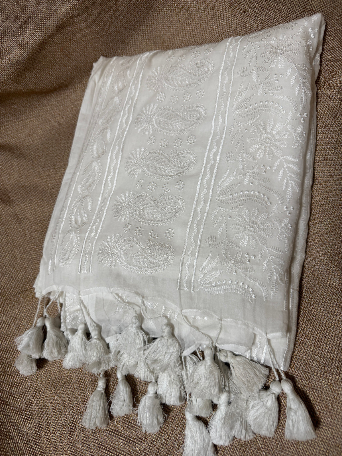 Chikankari on white Cotton Handloom Saree