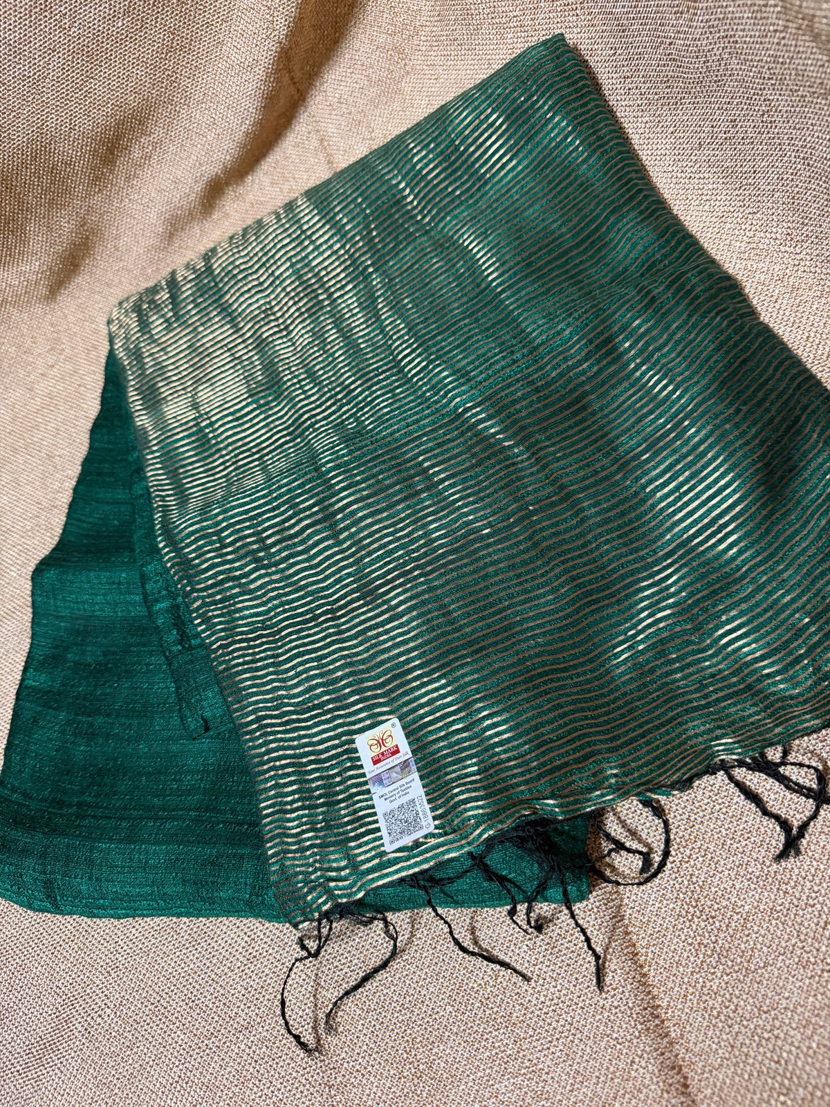 Handloom Plain Matka Silk Saree with Silk mark - Green