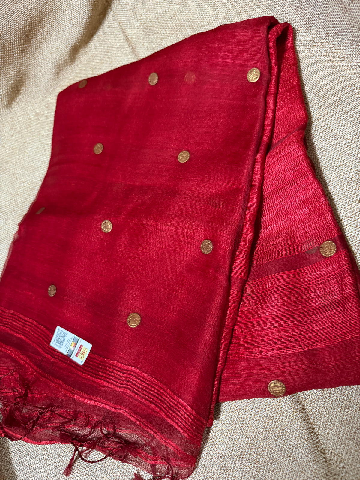 Handloom Ginni Matka Silk Saree with Silk mark - Ruby Red