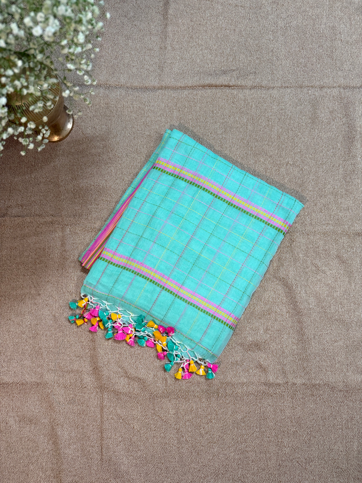 Mul Cotton with Kantha handwork - Aqua Mint Green