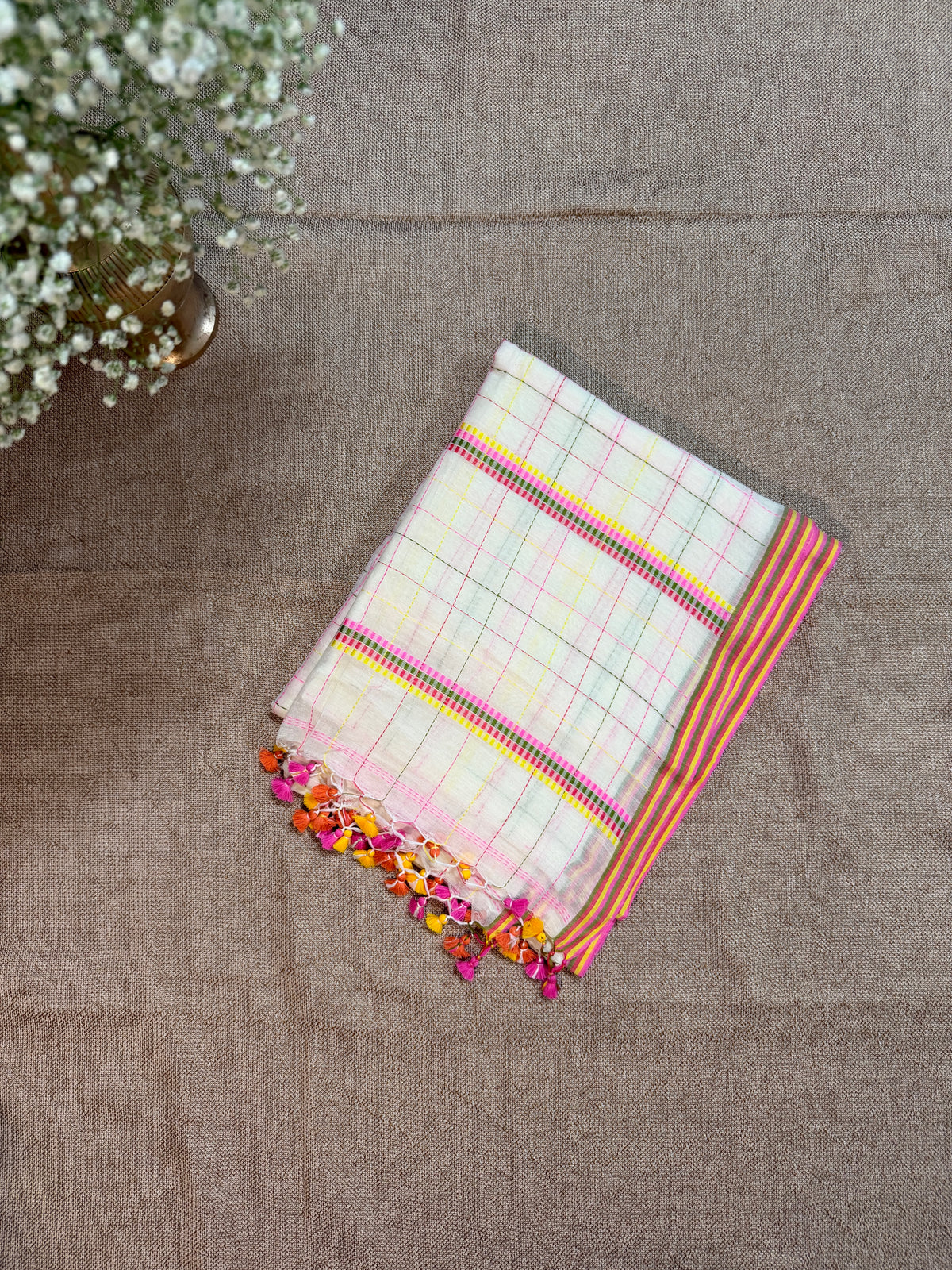 Mul Cotton with Kantha handwork - Cream