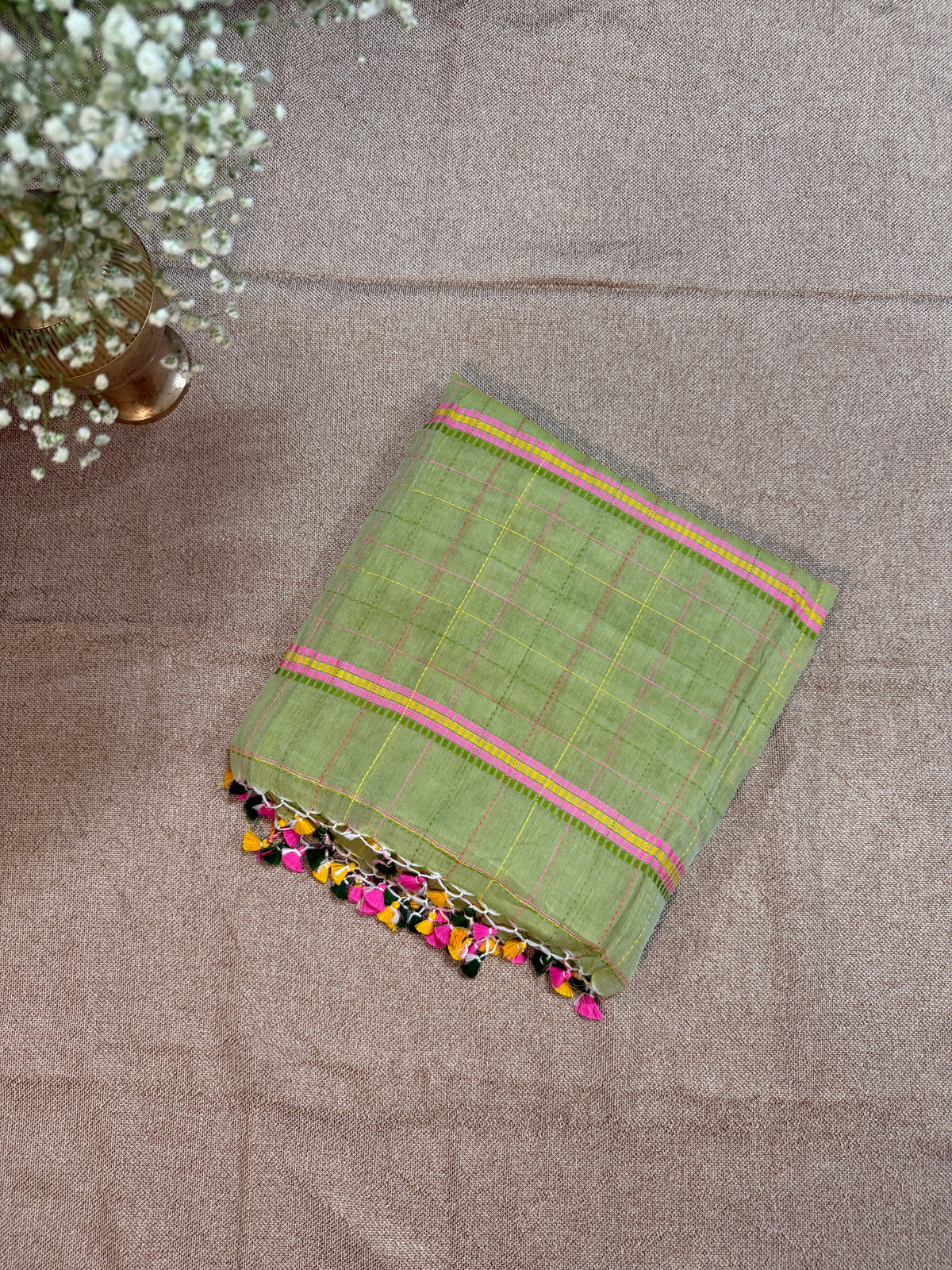 Mul Cotton with Kantha handwork - Green