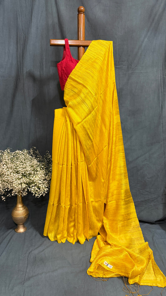 Handloom Plain Matka Silk Saree with Silk mark - Yellow