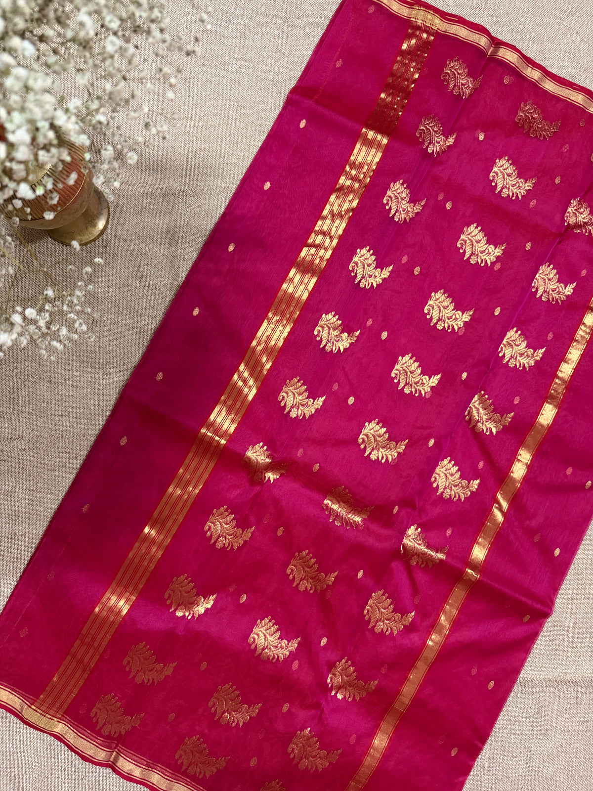 Pure Katan Silk Chanderi Saree - Magenta Pink