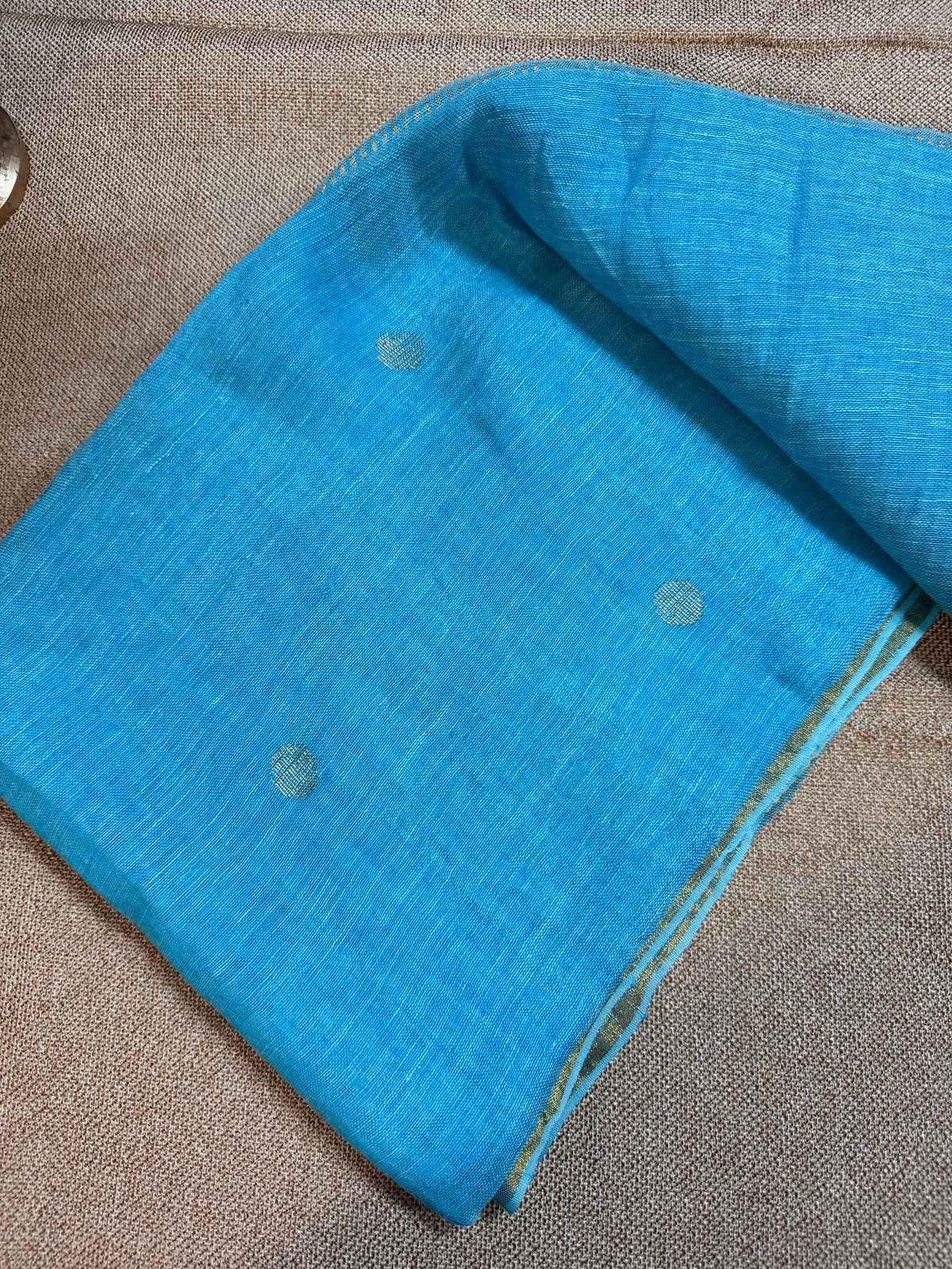 Handloom Linen Silk with Jamdani Buti - Sky Blue