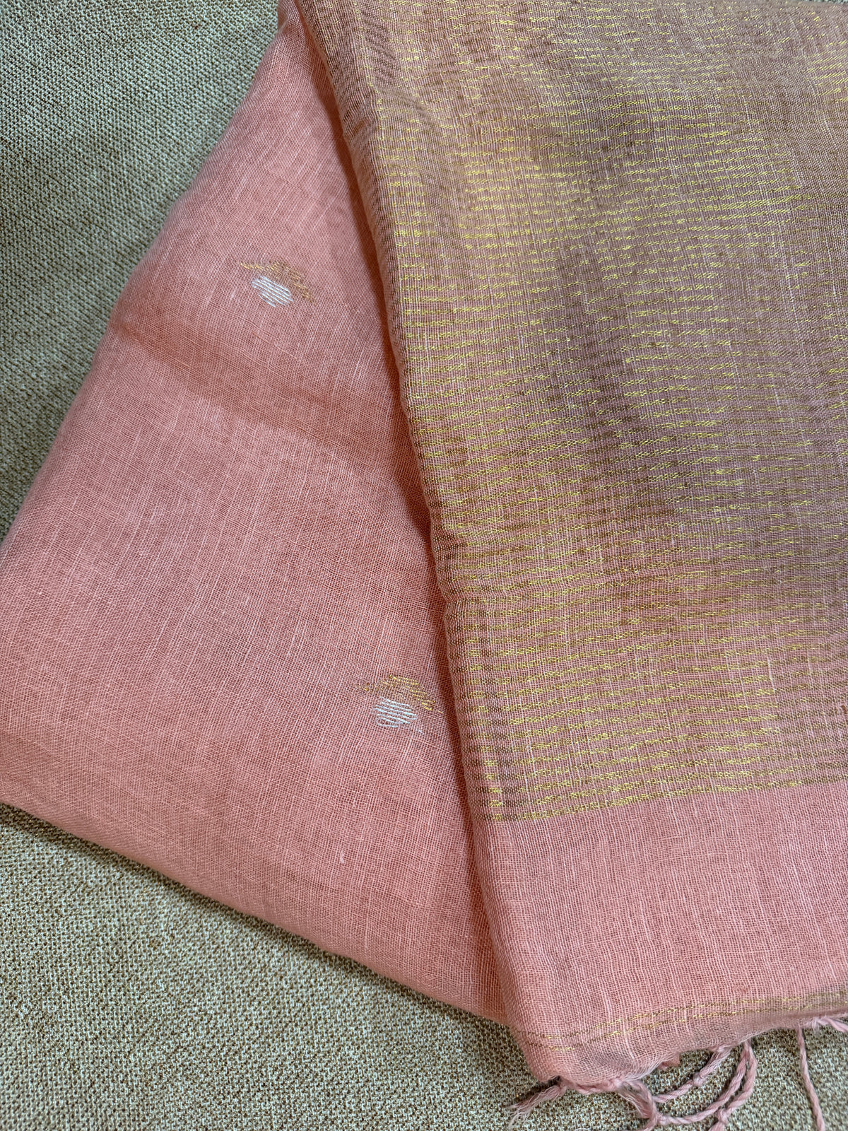 Handloom Linen Silk with Jamdani Buti - Dusty Coral