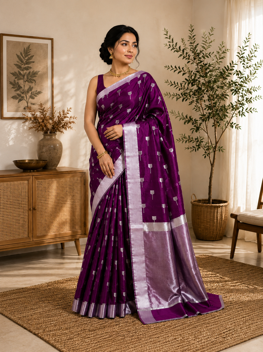 Handloom Chanderi Pure Silk Saree with Meenakari buti
