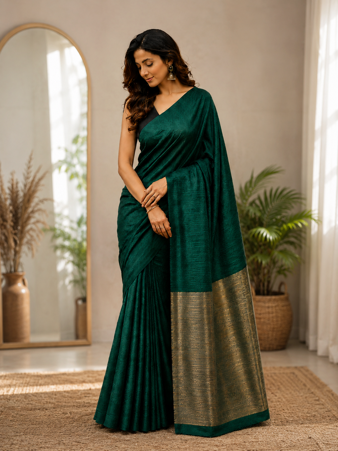 Handloom Plain Matka Silk Saree with Silk mark - Green