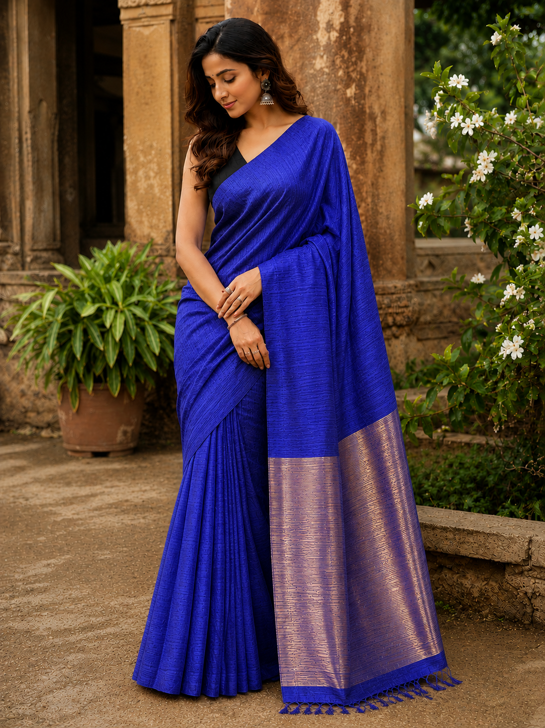 Handloom Plain Matka Silk Saree with Silk mark - Electric Blue
