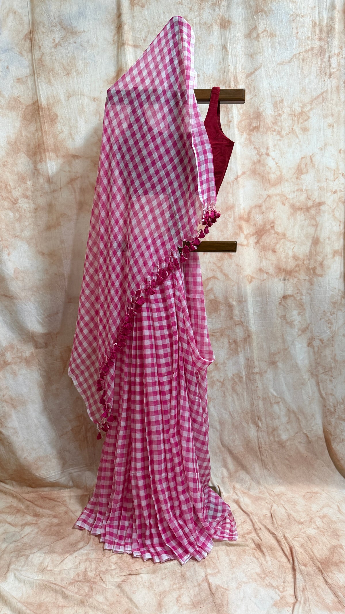Pink Gingham Checkered Handloom Mul Cotton