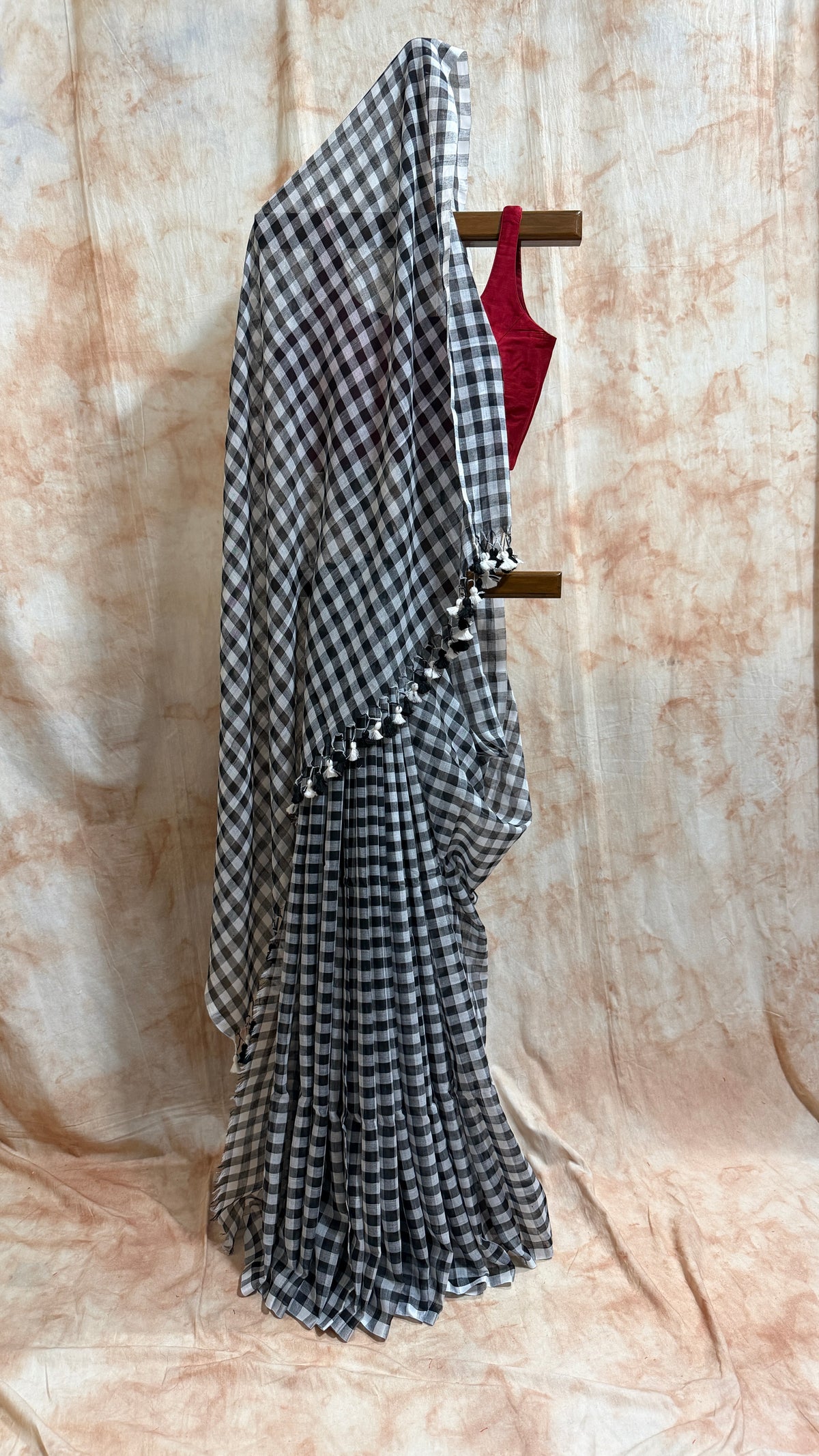 Black Gingham Checkered Handloom Mul Cotton