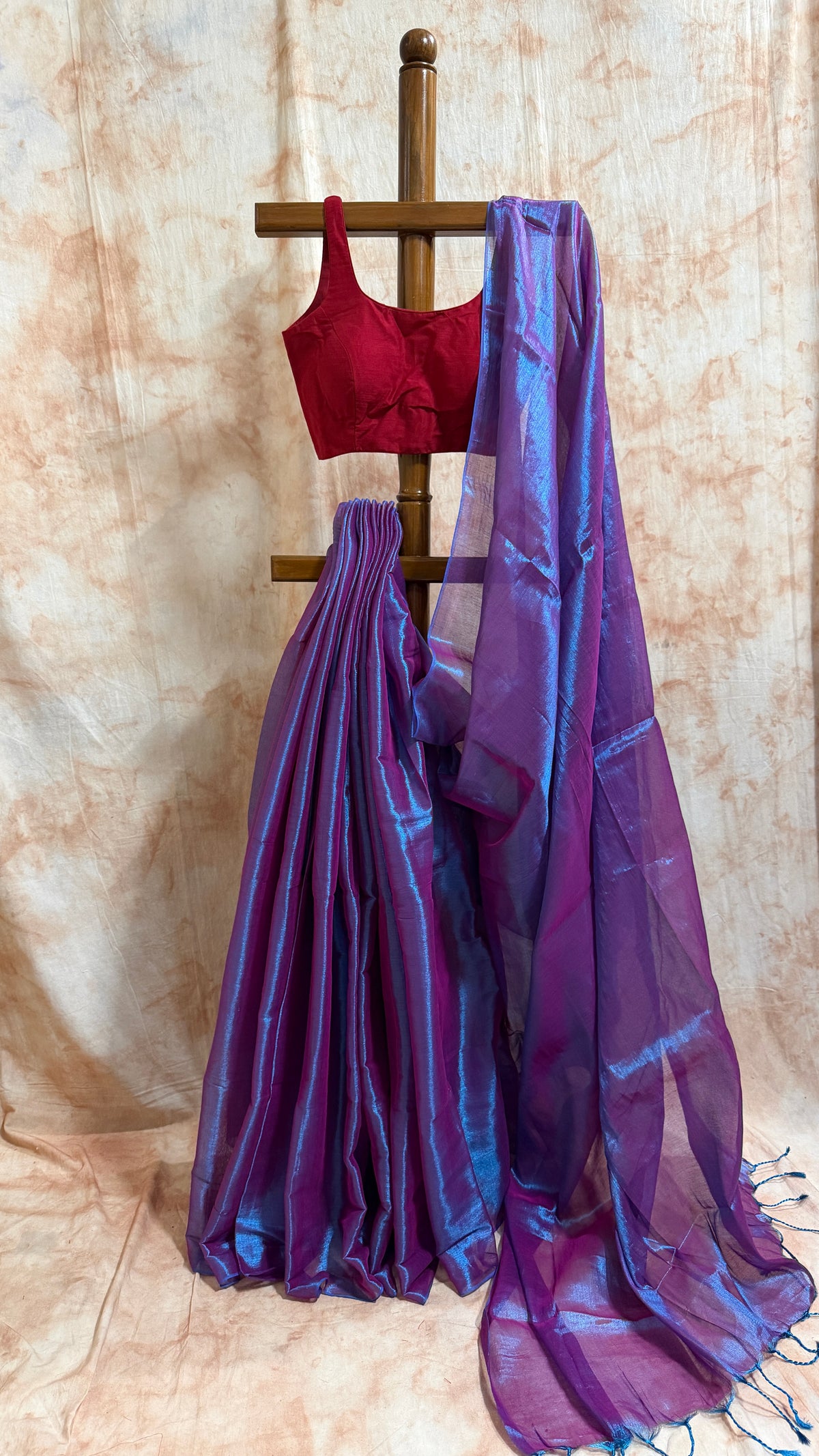 Metalic Purple Blue Dual Tone Mul Tissue Saree