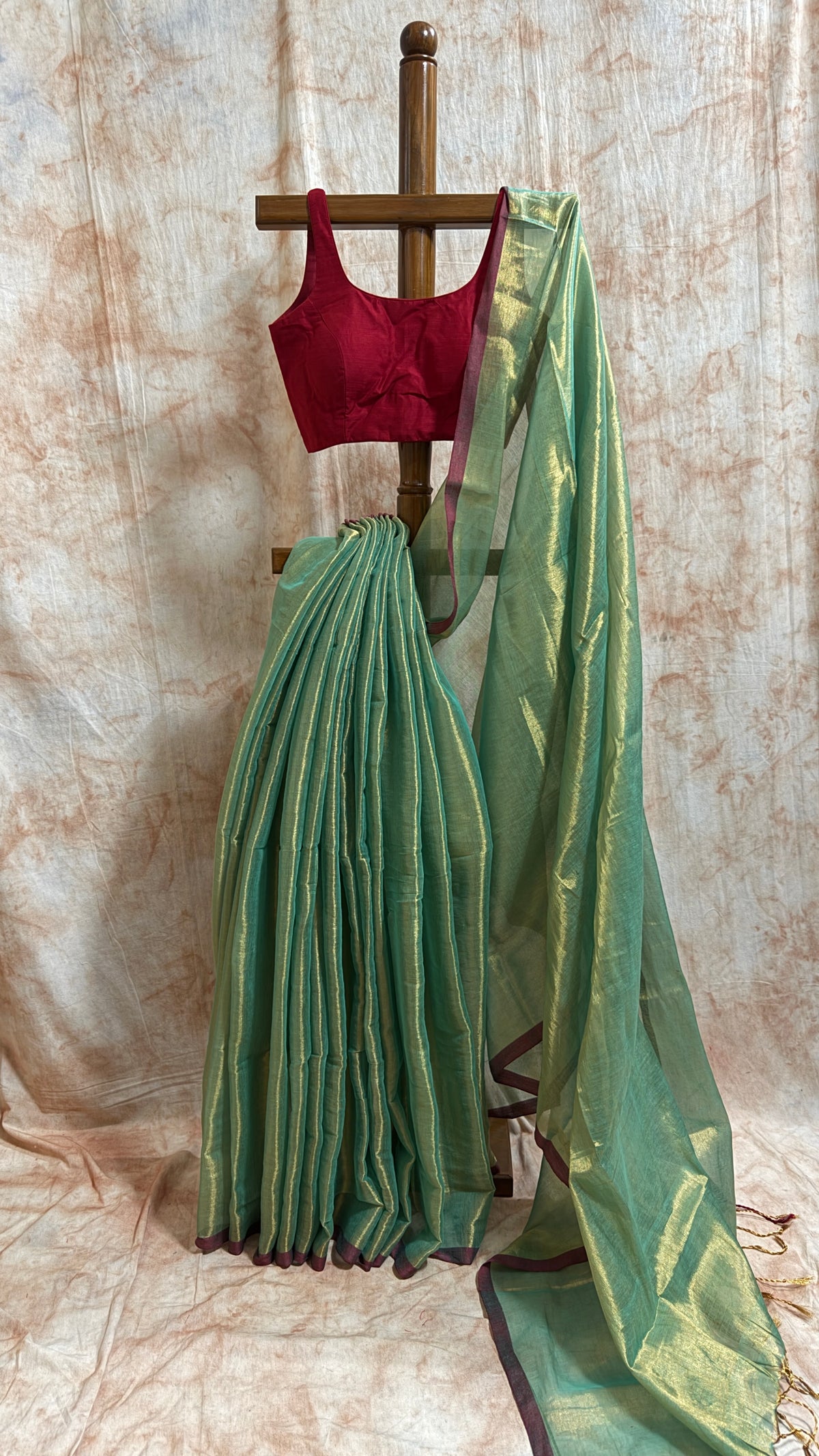 Metalic Green Dual Tone Mul Tissue Saree