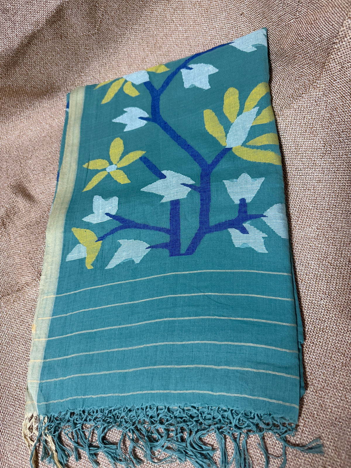 Mul Cotton with Jamdani flower handwork - Sea Green