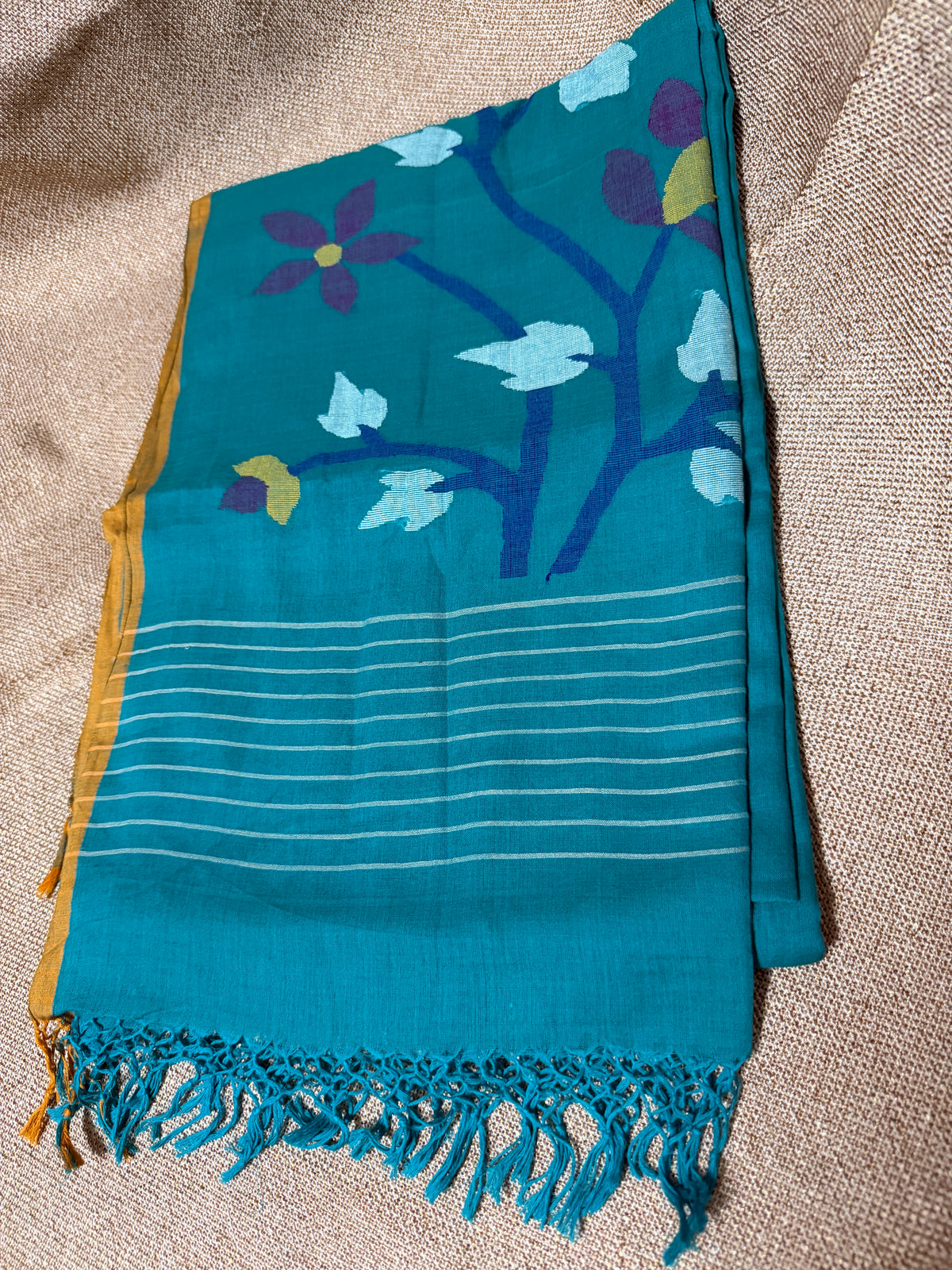 Mul Cotton with Jamdani flower handwork - Dark Green