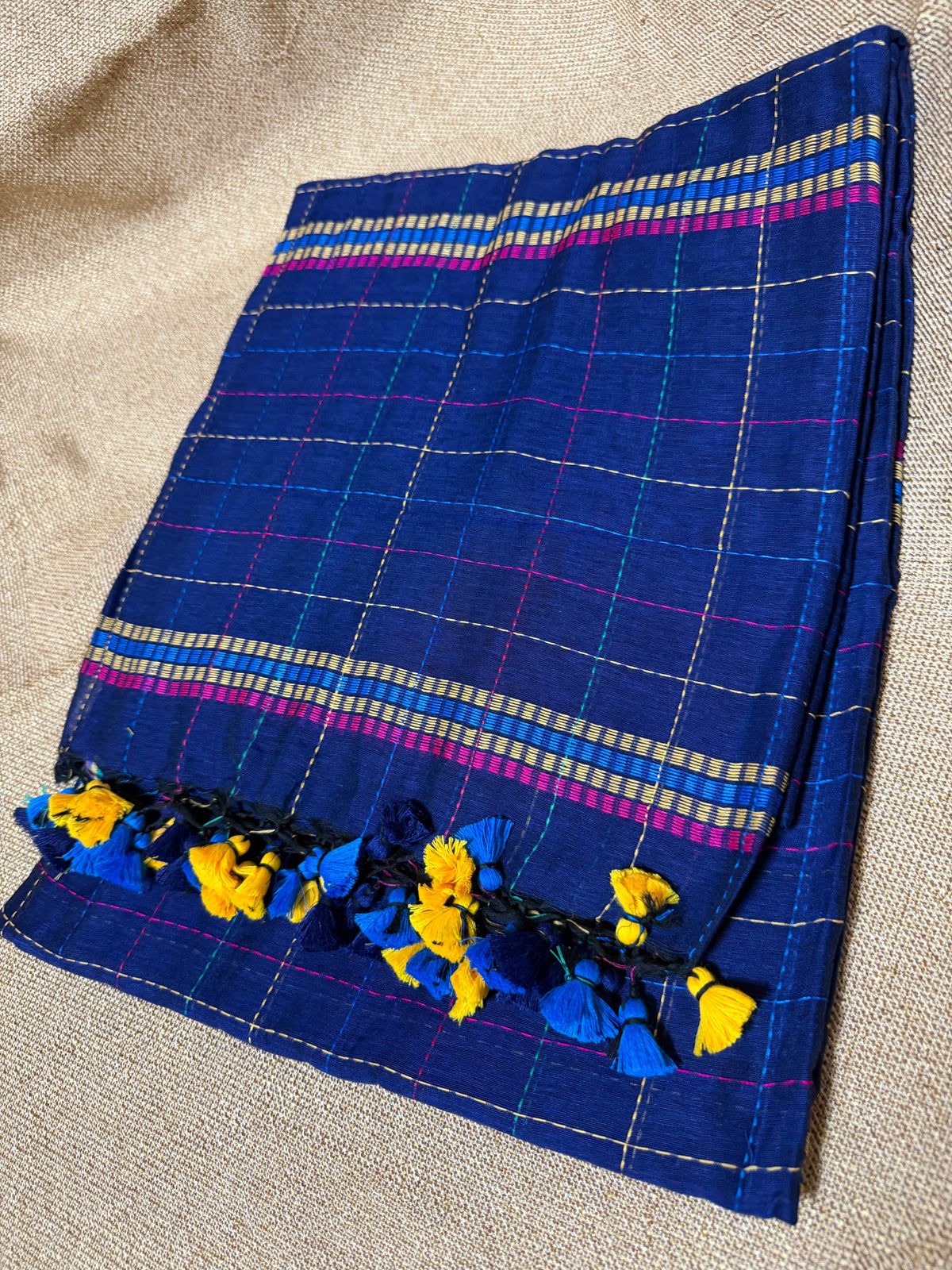 Mul Cotton with Kantha handwork - Navy Blue