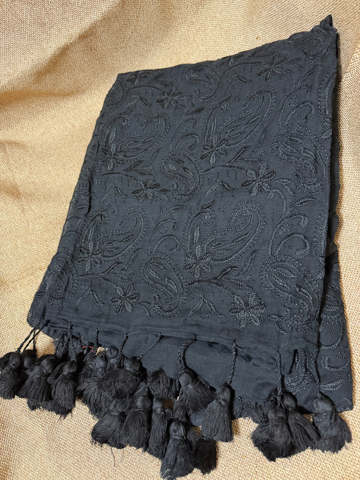 Chikankari on Black Mul Cotton Handloom Saree