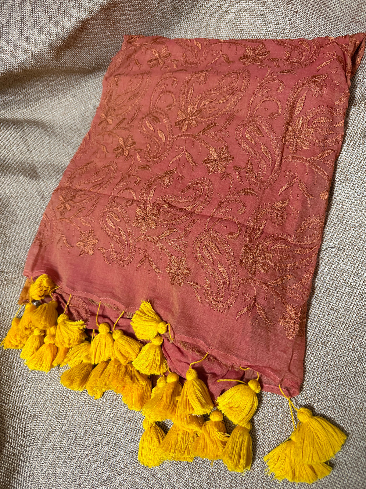 Chikankari on Coral Cotton Handloom Saree