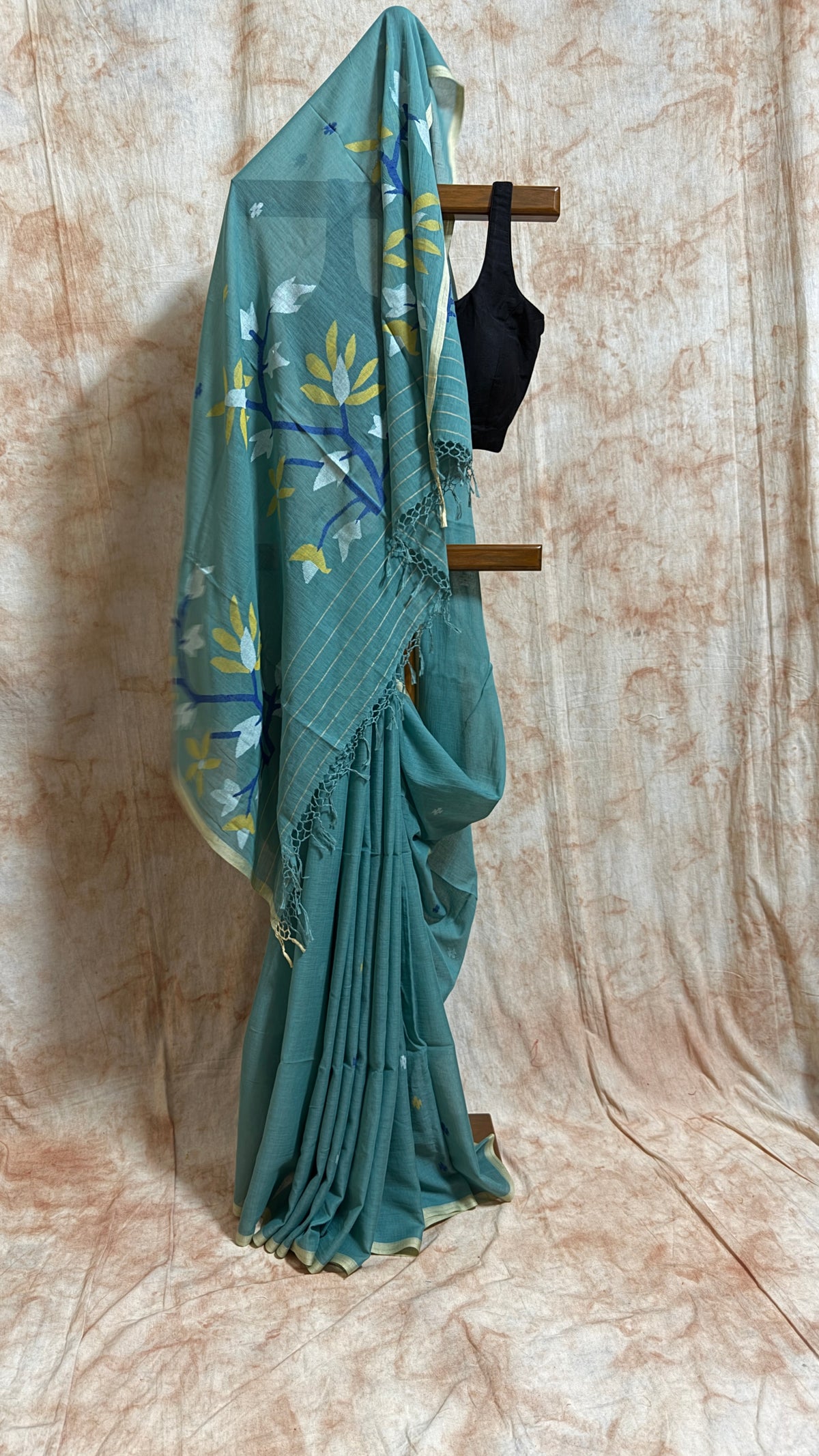 Mul Cotton with Jamdani flower handwork - Sea Green