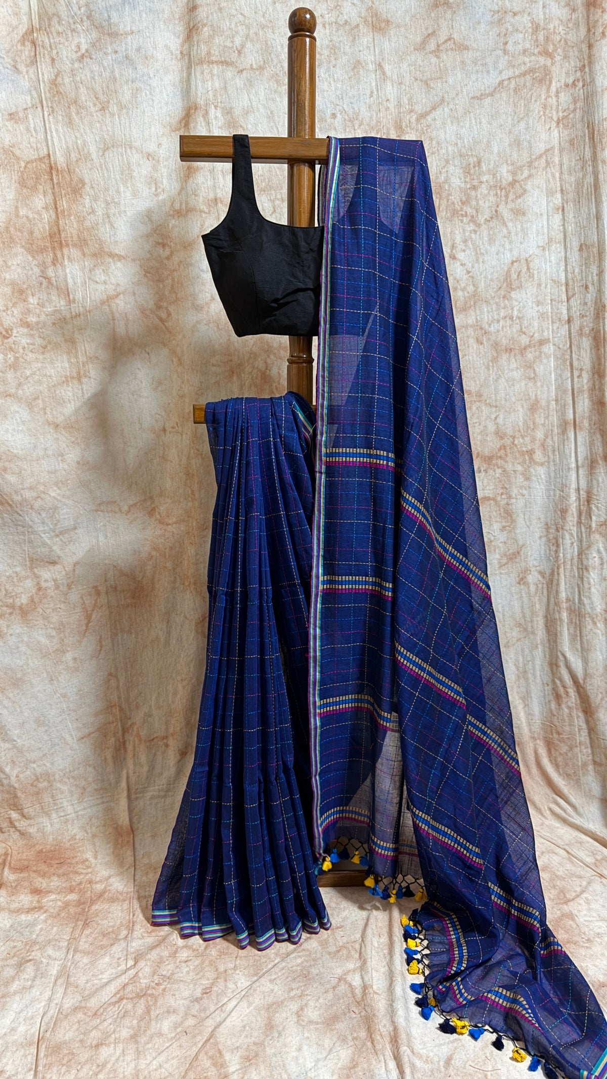 Mul Cotton with Kantha handwork - Navy Blue