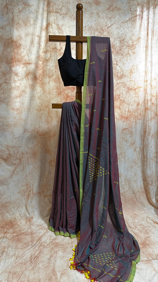 Mul Cotton with Jamdani buti - Purple Green