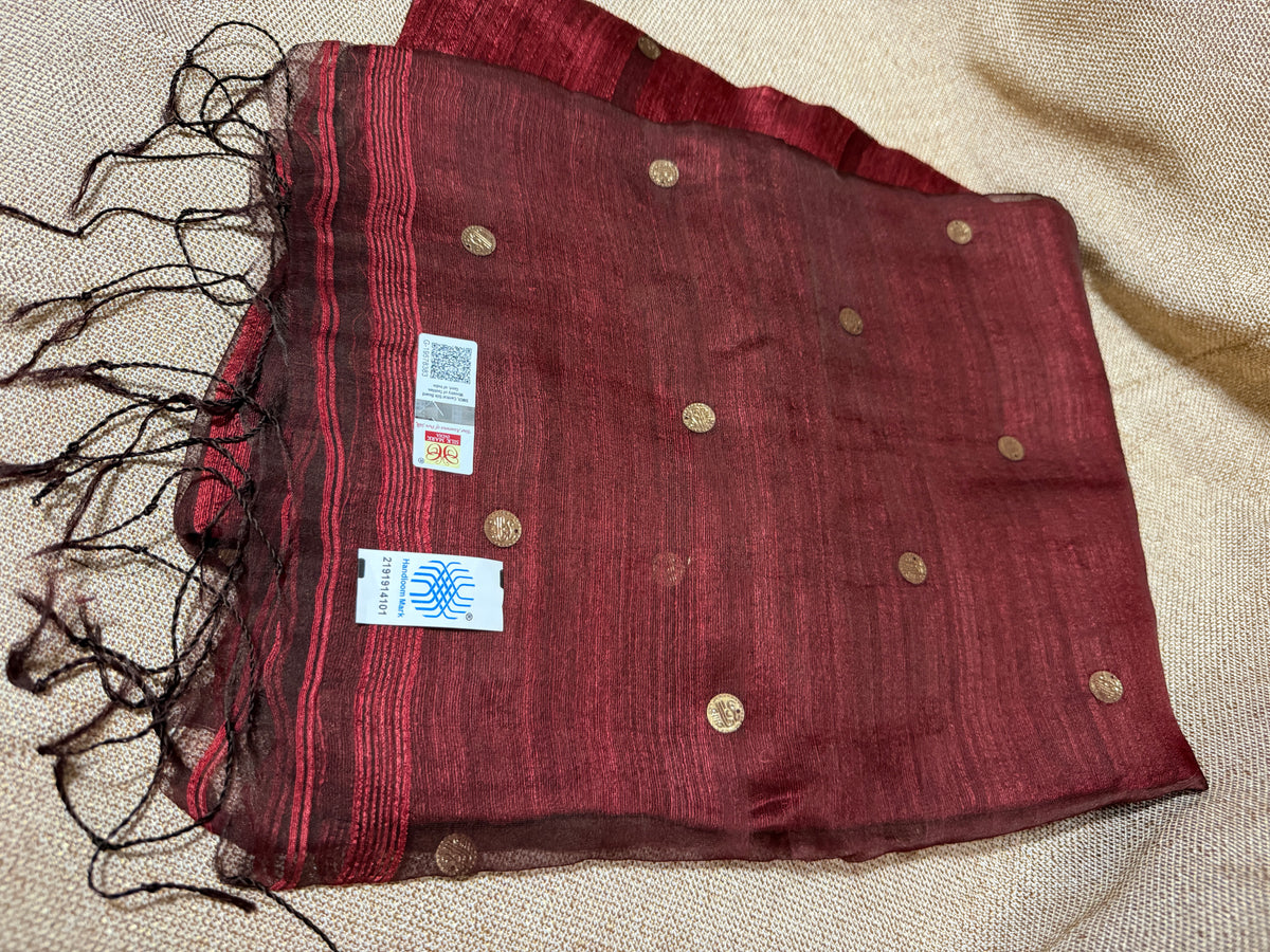 Handloom Ginni Matka Silk Saree with Silk mark - Maroon