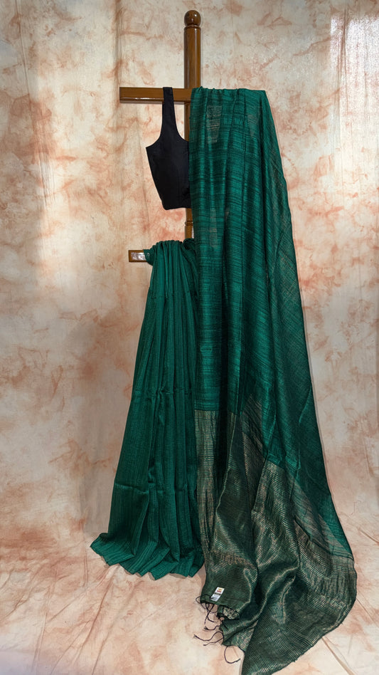 Handloom Plain Matka Silk Saree with Silk mark - Green