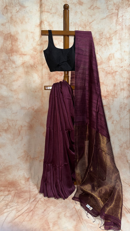 Handloom Plain Matka Silk Saree with Silk mark - Purple Vine