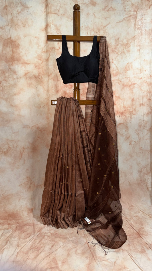 Handloom Ginni Matka Silk Saree with Silk mark - Copper Brown