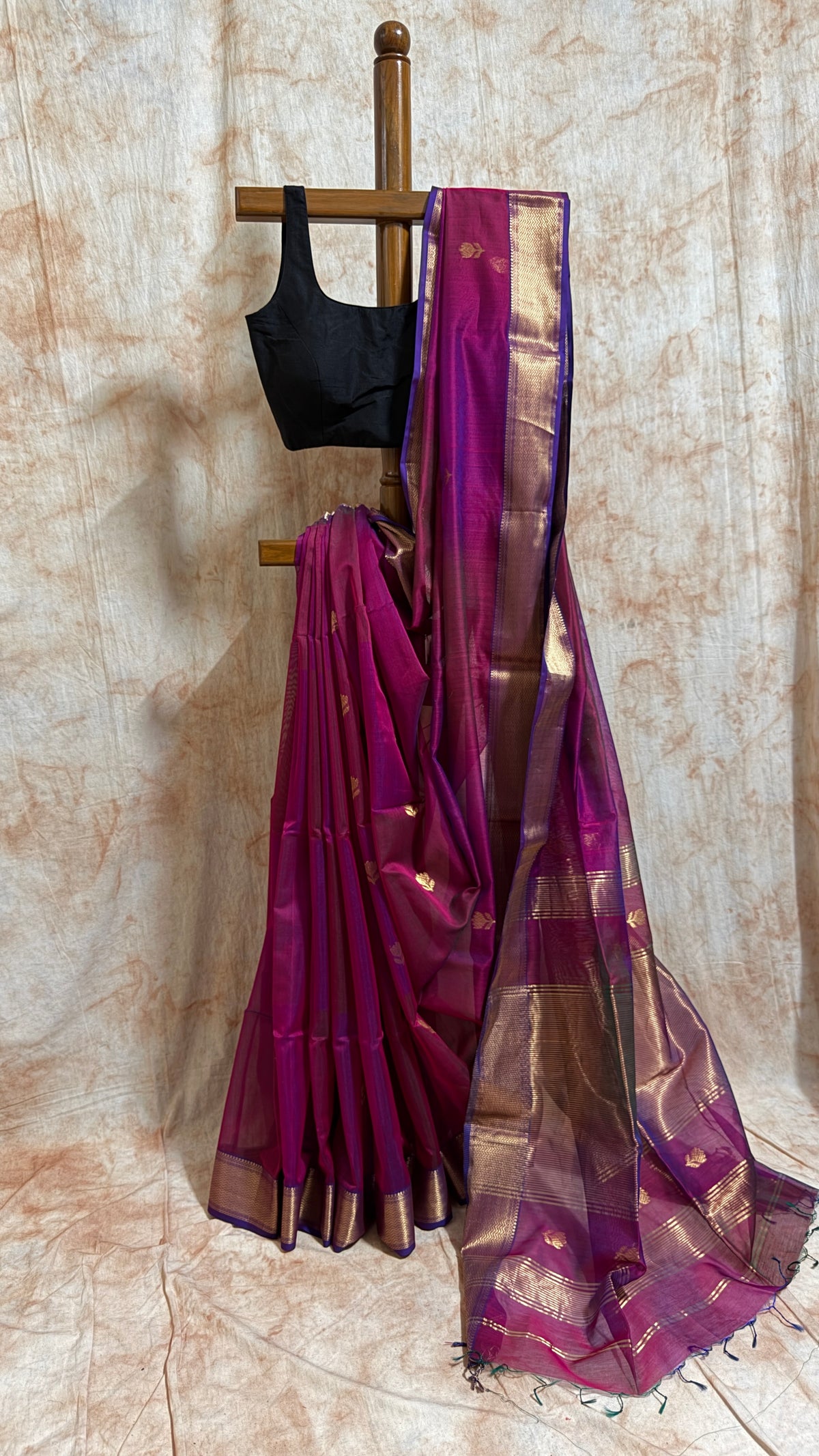 Handloom Kamal Butta Maheshwari Saree - Purple Pink Dual Tone