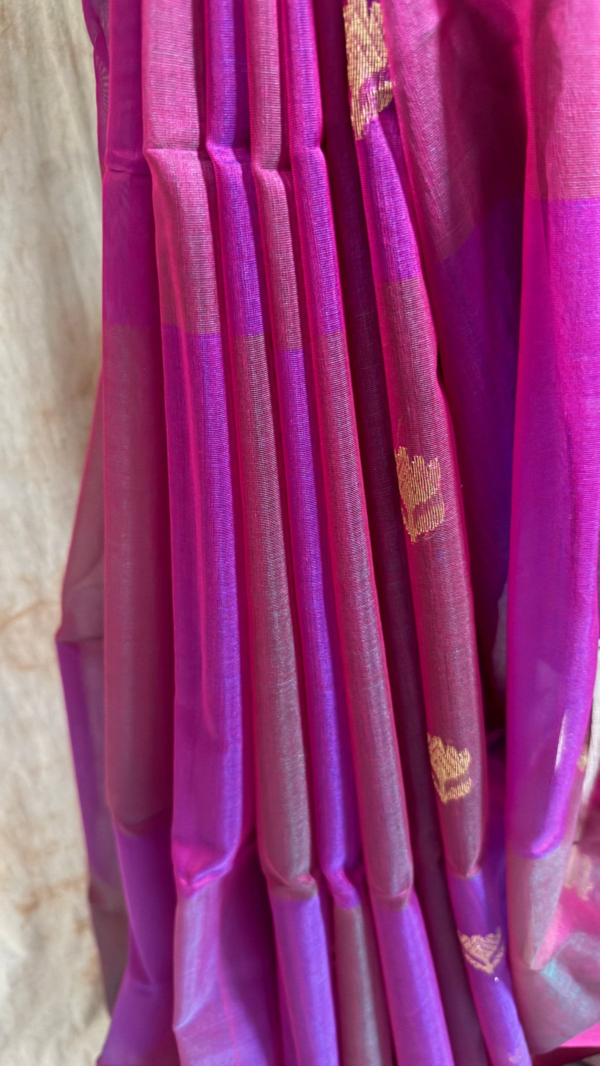Handloom Kamal Butta Maheshwari Saree - Purple Pink Dual Tone