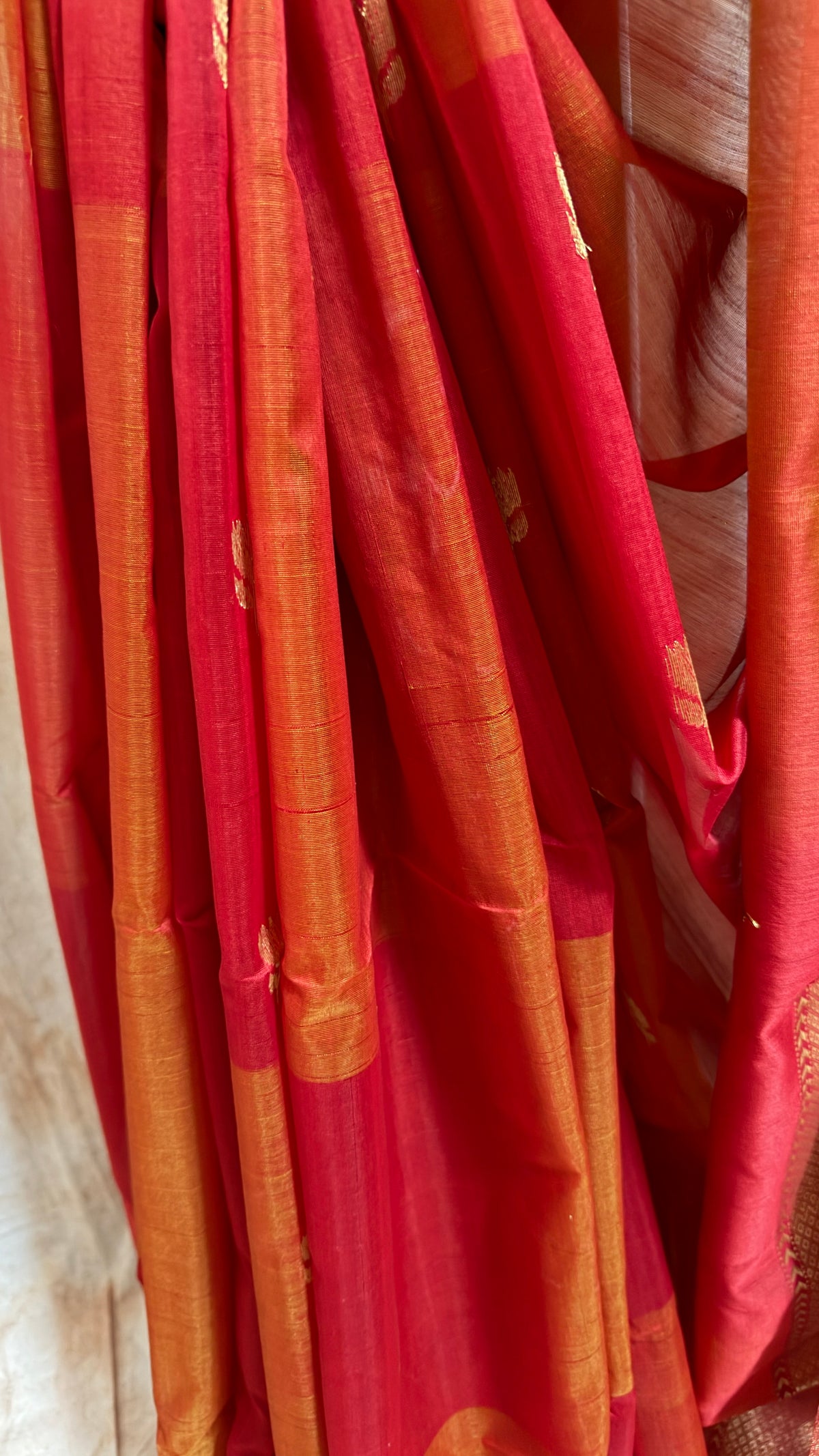 Handloom Kamal Butta Maheshwari Saree - Orange Dual Tone
