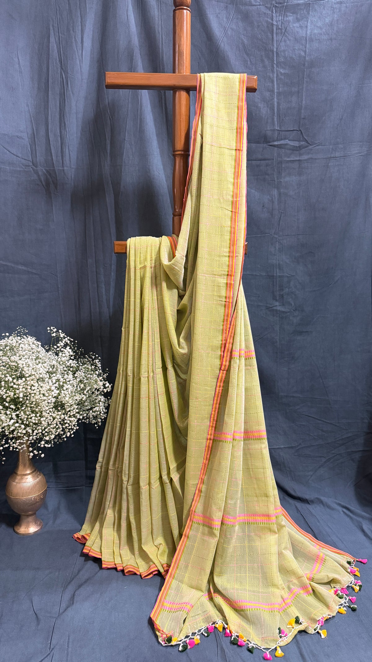 Mul Cotton with Kantha handwork - Green