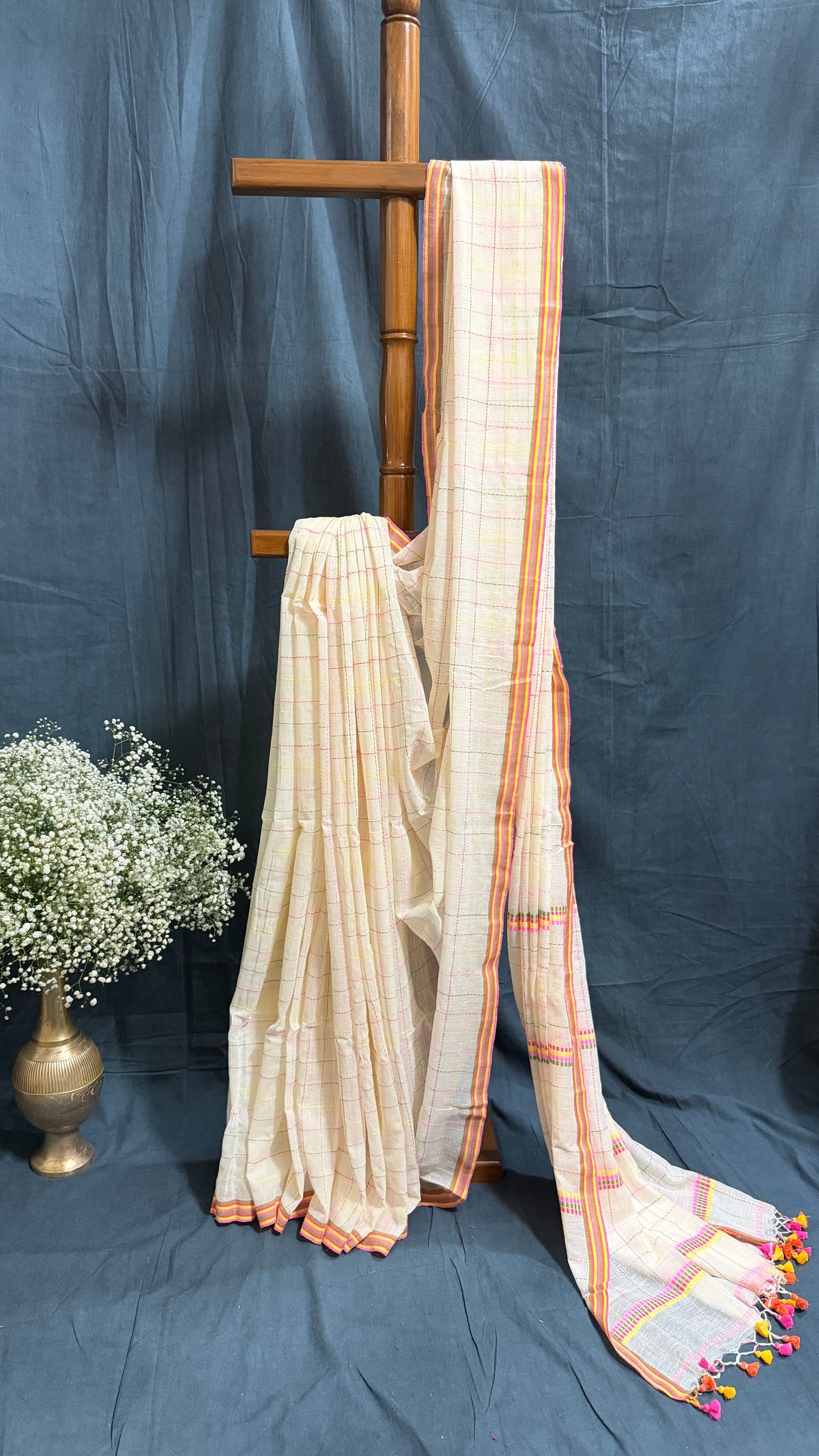 Mul Cotton with Kantha handwork - Cream