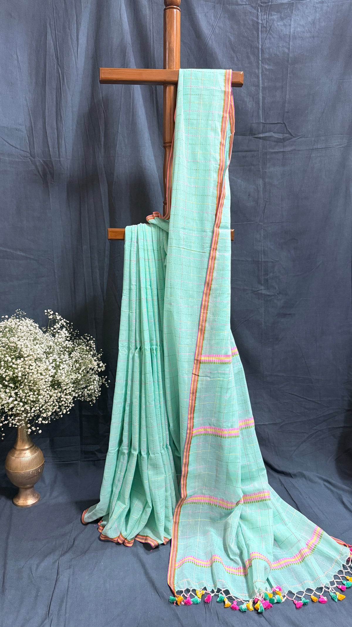 Mul Cotton with Kantha handwork - Aqua Mint Green