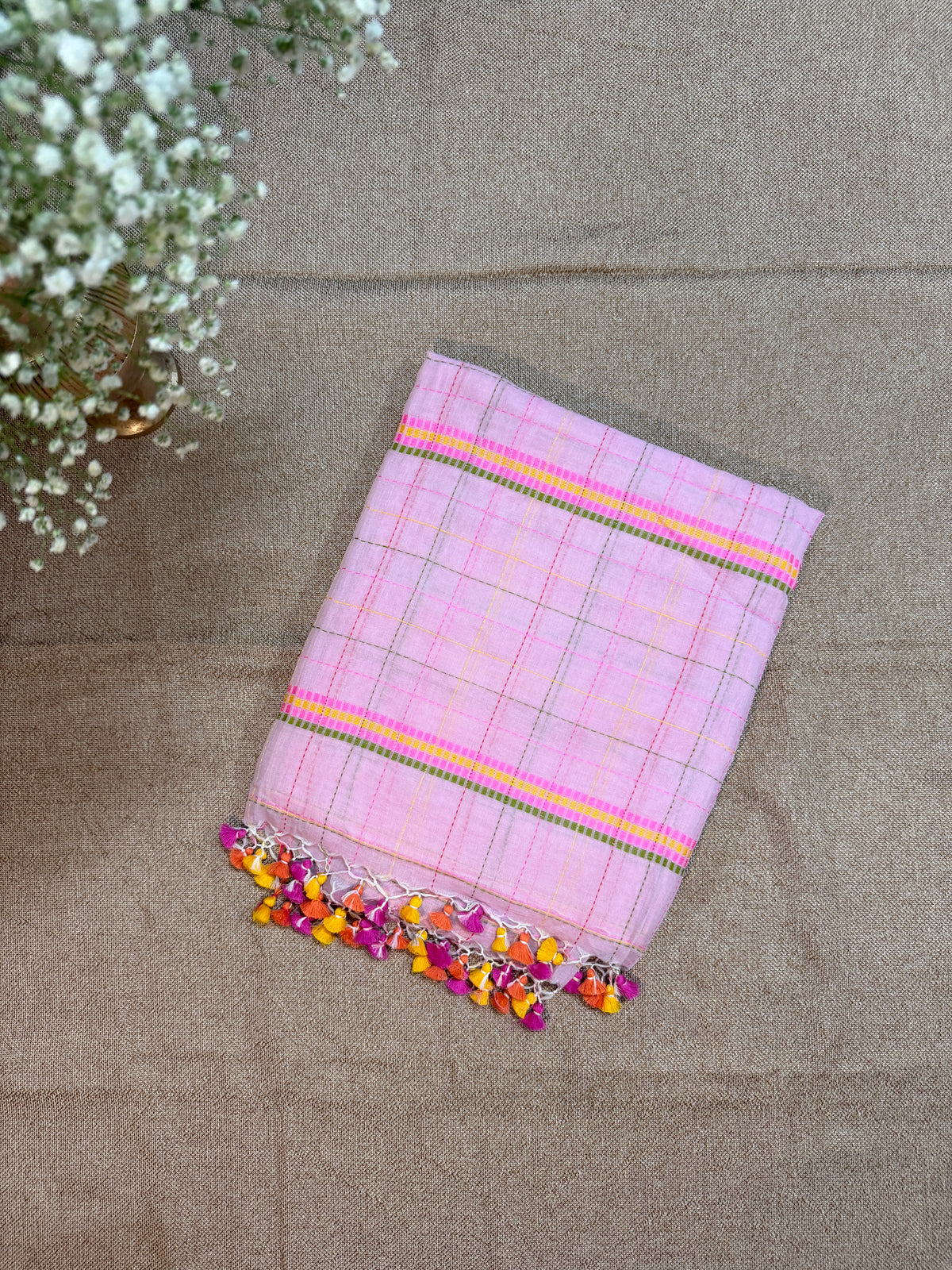 Mul Cotton with Kantha handwork - Light Pink
