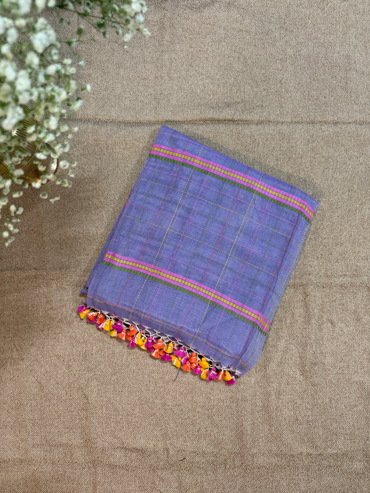 Mul Cotton with Kantha handwork - Lilac