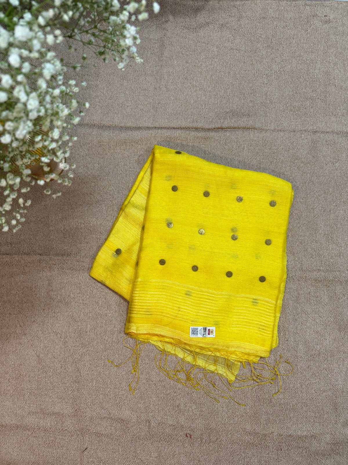 Handloom Ginni Matka Silk Saree with Silk mark - Yellow