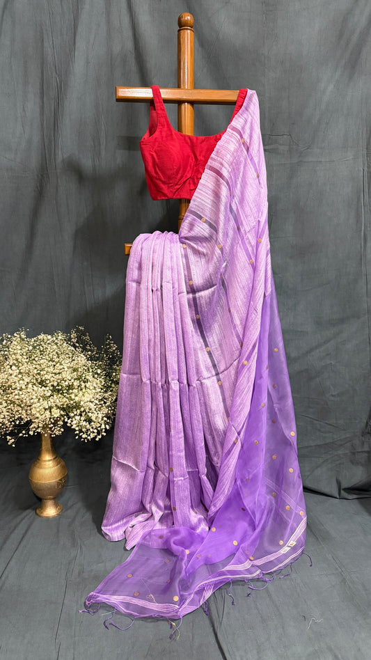 Handloom Ginni Matka Silk Saree with Silk mark - Lavender