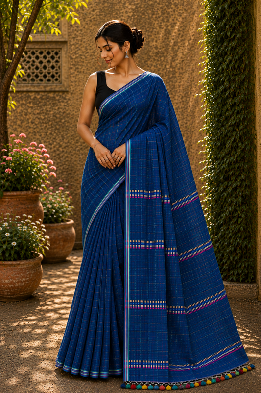 Mul Cotton with Kantha handwork - Blue