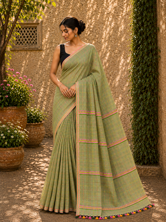 Mul Cotton with Kantha handwork - Green