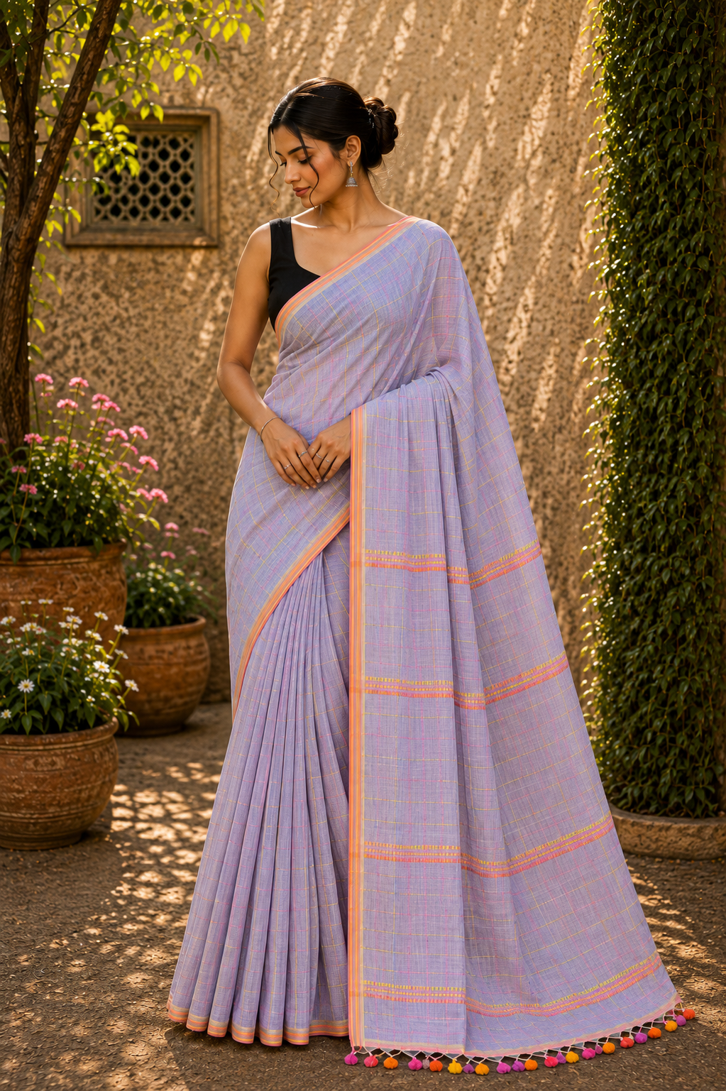 Mul Cotton with Kantha handwork - Lilac