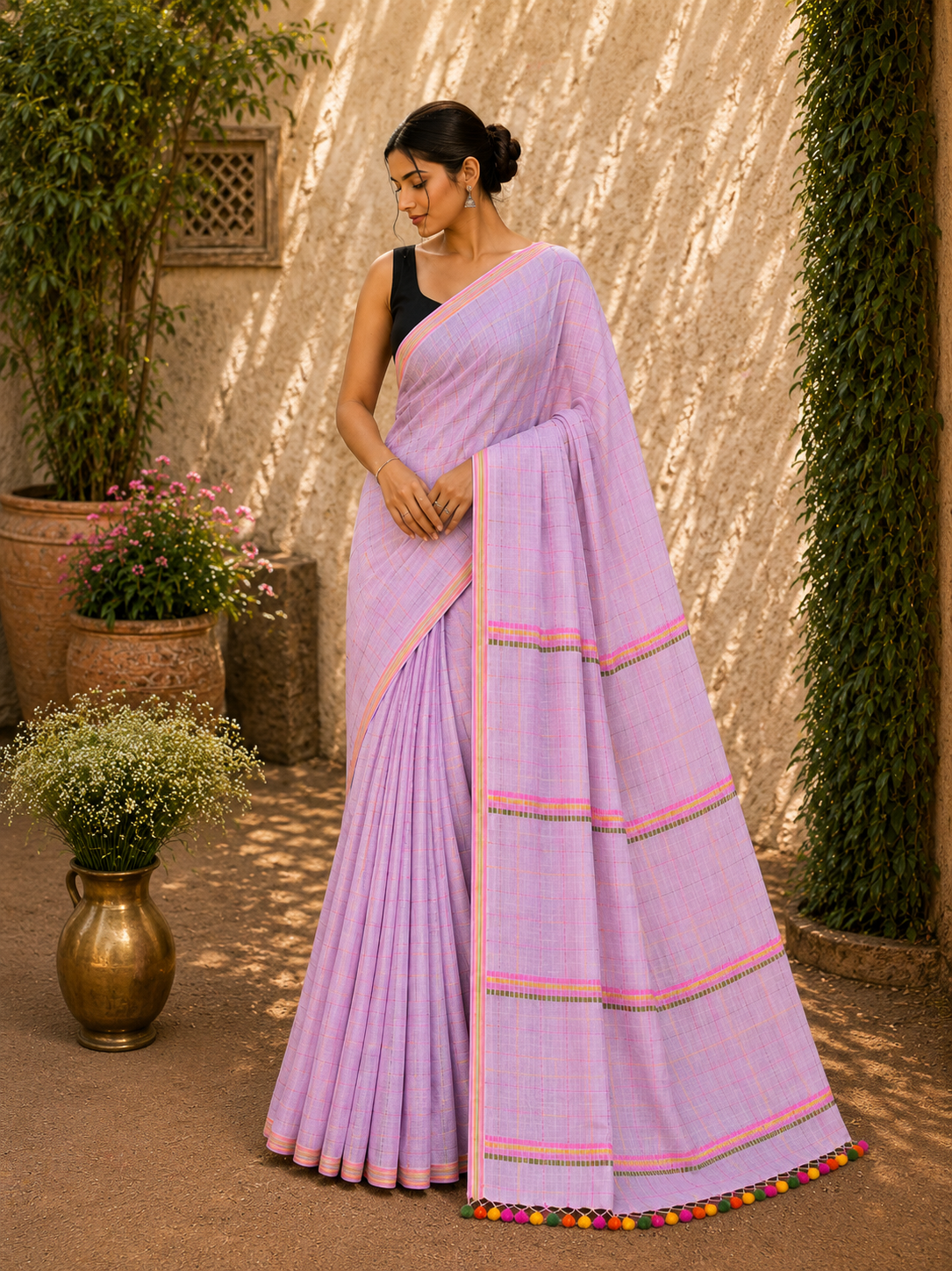 Mul Cotton with Kantha handwork - Light Pink