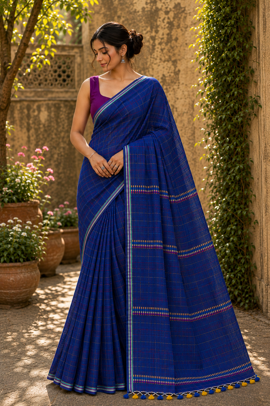 Mul Cotton with Kantha handwork - Navy Blue