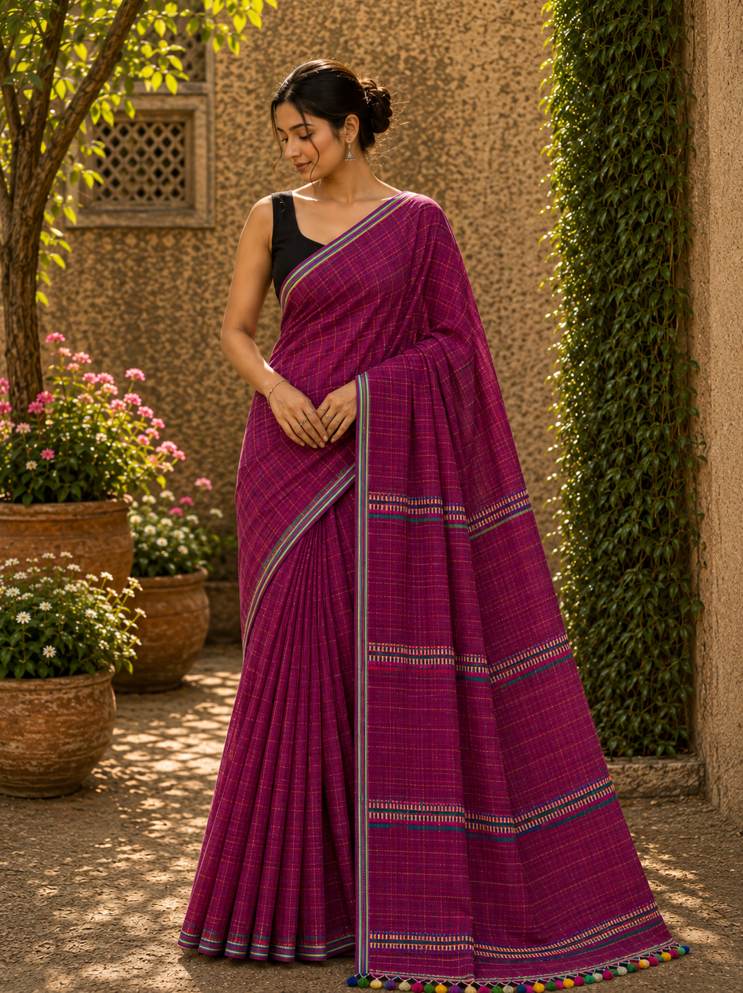Mul Cotton with Kantha handwork - Purple