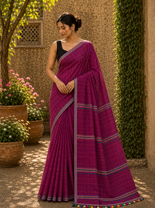 Mul Cotton with Kantha handwork - Purple