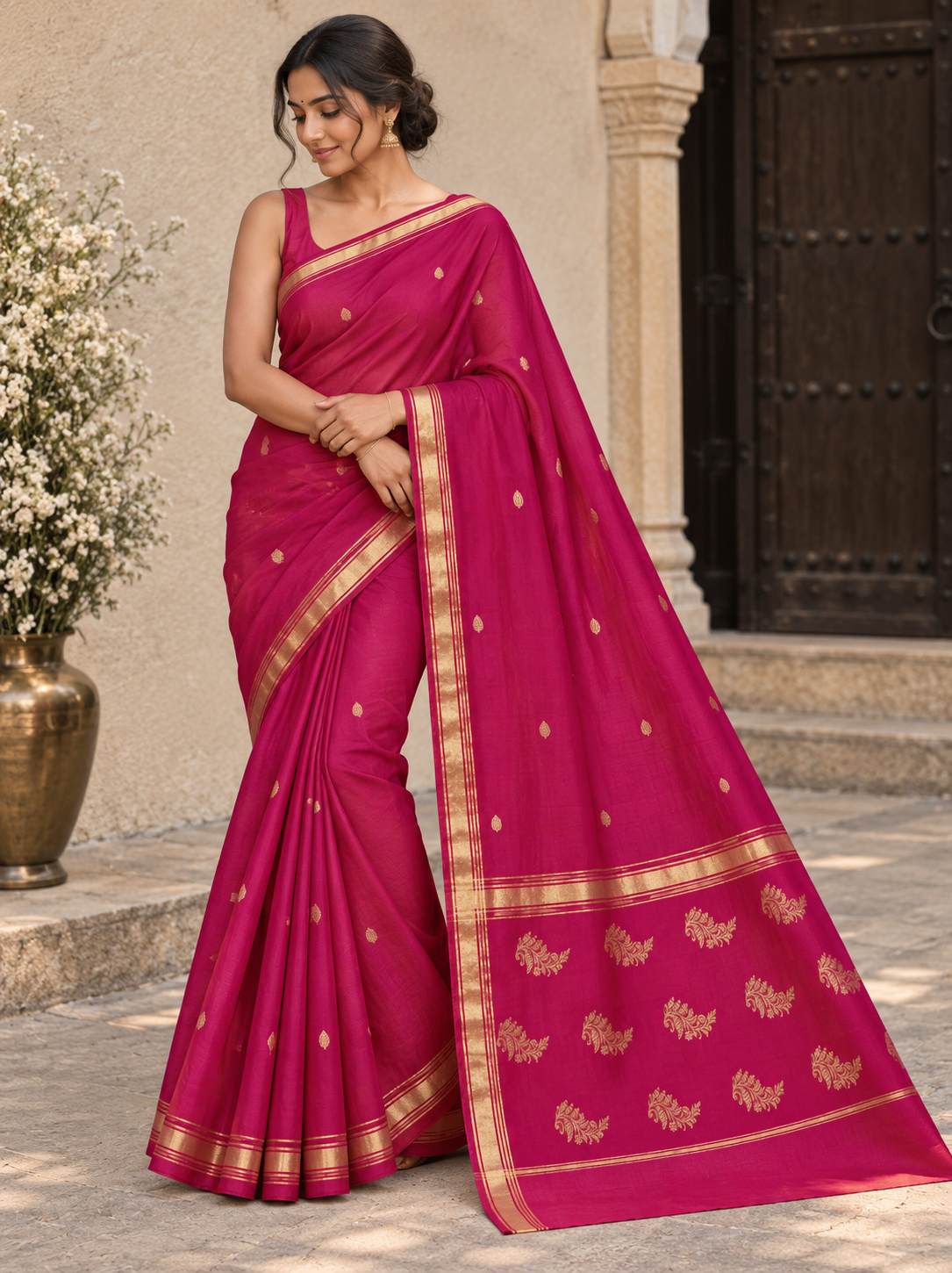 Pure Katan Silk Chanderi Saree - Magenta Pink