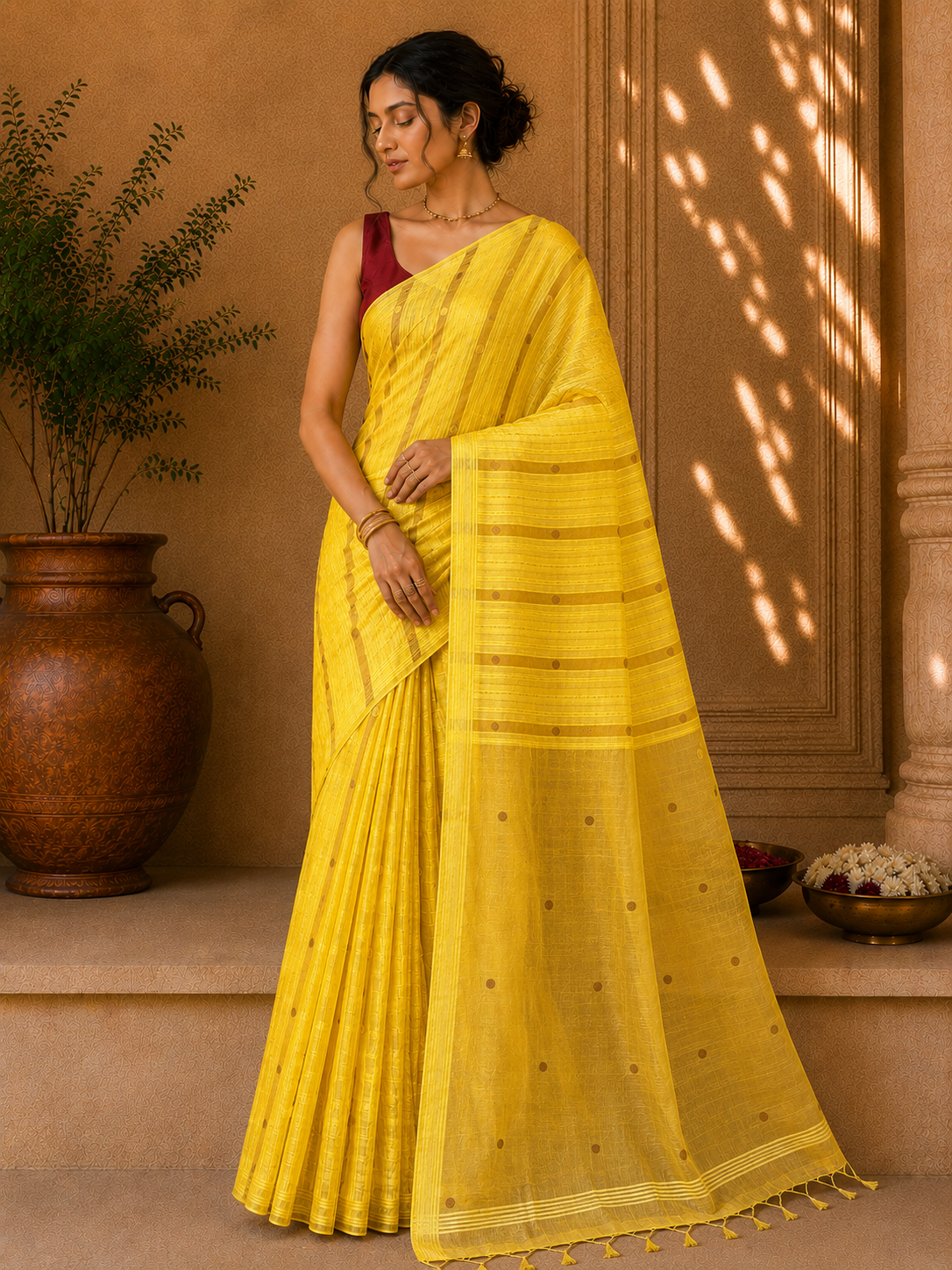 Handloom Ginni Matka Silk Saree with Silk mark - Yellow